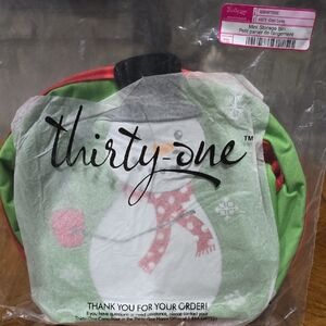 Thirty-One Holiday Snowman Mini Bin - Green and Red